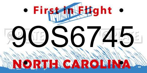 9OS6745 North Carolina License Plate