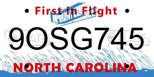 9OSG745 North Carolina License Plate