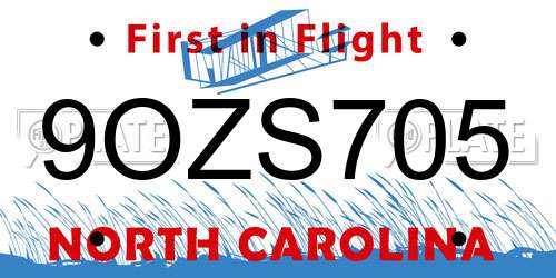9OZS705 North Carolina License Plate