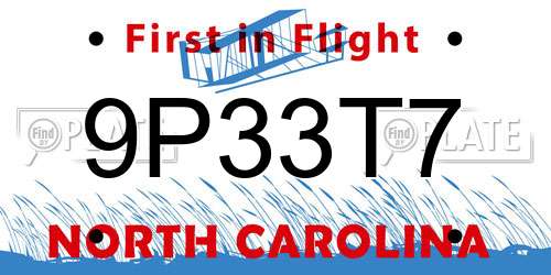 9P33T7 North Carolina License Plate