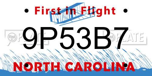 9P53B7 North Carolina License Plate