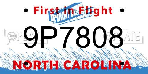 9P7808 North Carolina License Plate