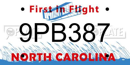 9PB387 North Carolina License Plate