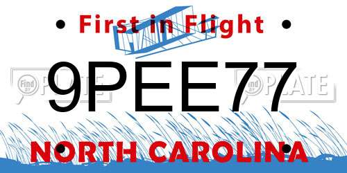9PEE77 North Carolina License Plate