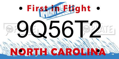 9Q56T2 North Carolina License Plate