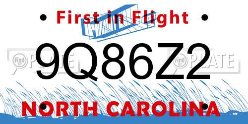 9Q86Z2 North Carolina License Plate