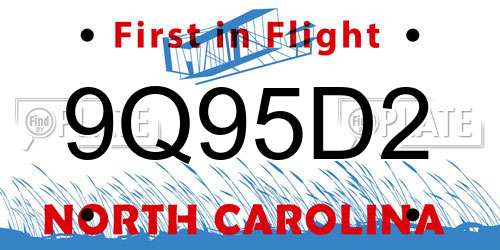9Q95D2 North Carolina License Plate