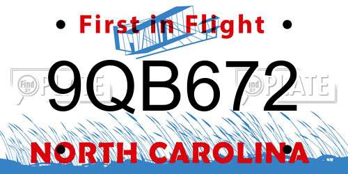 9QB672 North Carolina License Plate