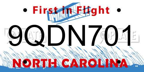 9QDN701 North Carolina License Plate