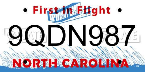 9QDN987 North Carolina License Plate