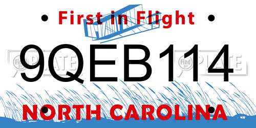9QEB114 North Carolina License Plate