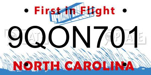 9QON701 North Carolina License Plate
