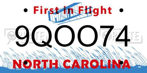9QOO74 North Carolina License Plate