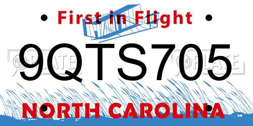 9QTS705 North Carolina License Plate
