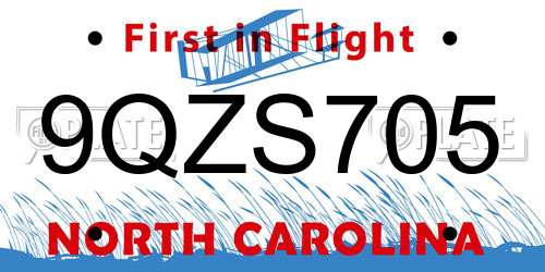 9QZS705 North Carolina License Plate