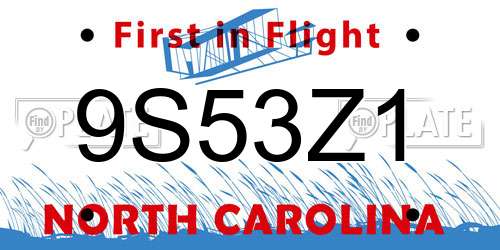 9S53Z1 North Carolina License Plate