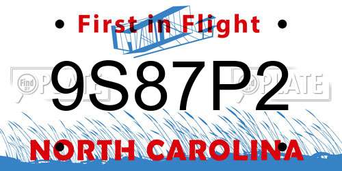 9S87P2 North Carolina License Plate