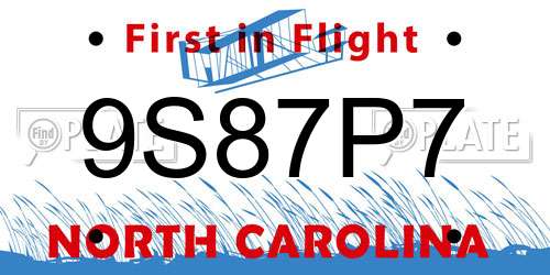 9S87P7 North Carolina License Plate