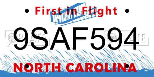 9SAF594 North Carolina License Plate