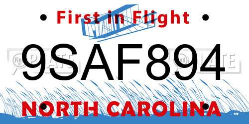 9SAF894 North Carolina License Plate