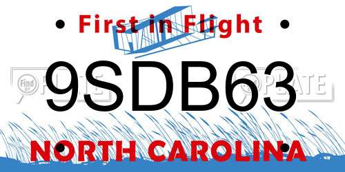 9SDB63 North Carolina License Plate