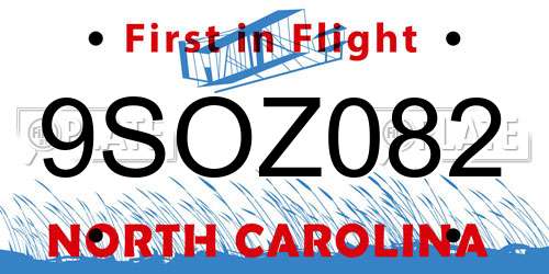 9SOZ082 North Carolina License Plate