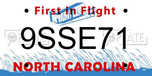 9SSE71 North Carolina License Plate