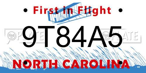 9T84A5 North Carolina License Plate