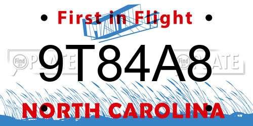 9T84A8 North Carolina License Plate