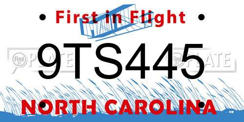 9TS445 North Carolina License Plate