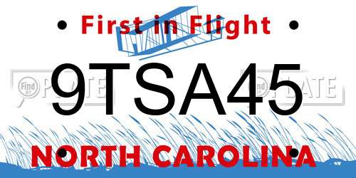 9TSA45 North Carolina License Plate