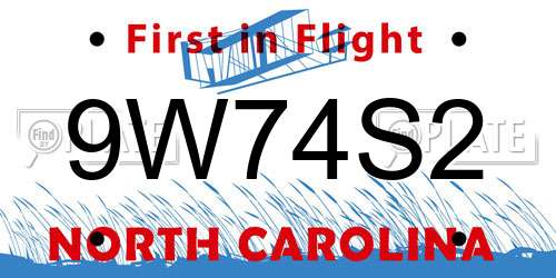 9W74S2 North Carolina License Plate