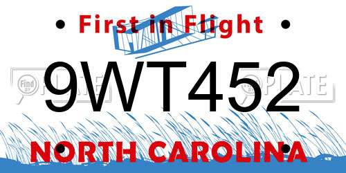 9WT452 North Carolina License Plate