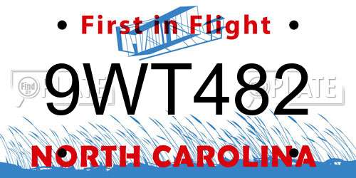 9WT482 North Carolina License Plate