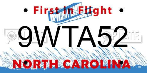9WTA52 North Carolina License Plate
