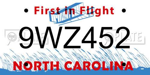 9WZ452 North Carolina License Plate