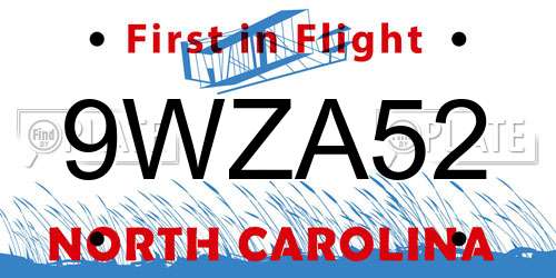 9WZA52 North Carolina License Plate