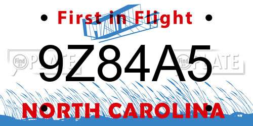 9Z84A5 North Carolina License Plate