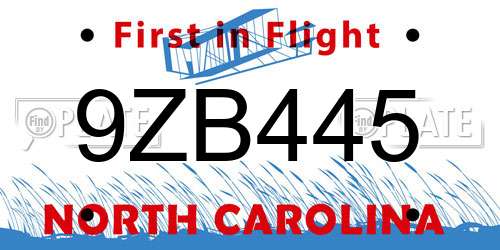 9ZB445 North Carolina License Plate