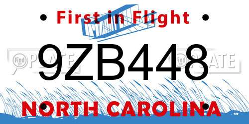 9ZB448 North Carolina License Plate