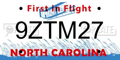 9ZTM27 North Carolina License Plate