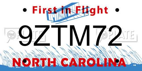 9ZTM72 North Carolina License Plate