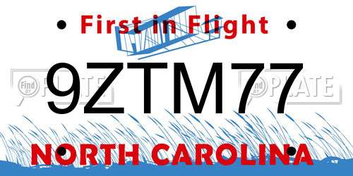9ZTM77 North Carolina License Plate