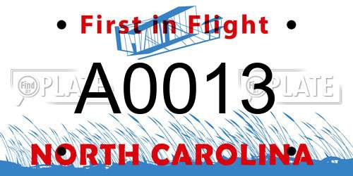 A0013 North Carolina License Plate