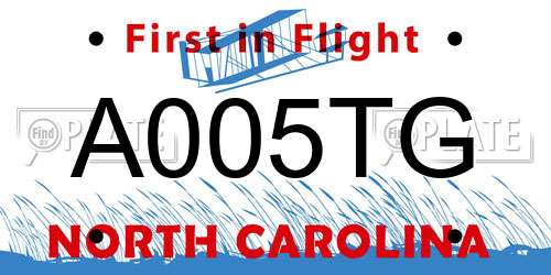 A005TG North Carolina License Plate