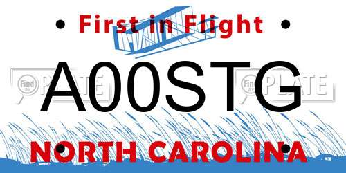 A00STG North Carolina License Plate