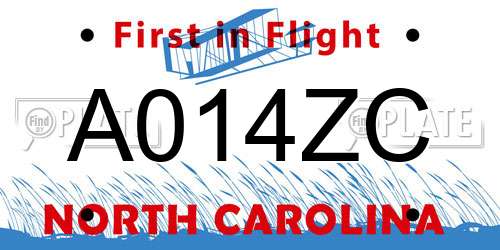 A014ZC North Carolina License Plate