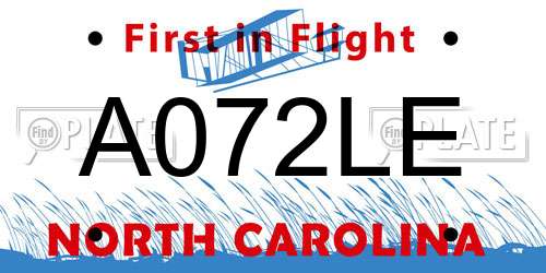 A072LE North Carolina License Plate
