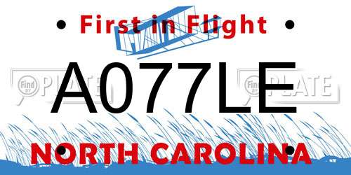 A077LE North Carolina License Plate