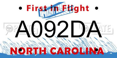 A092DA North Carolina License Plate